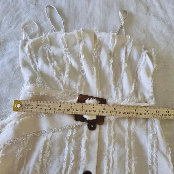 Moon River Cream Fringe Midi Dress XS Belted Button Front Coquette Bridal Resort - Picture 8 of 12